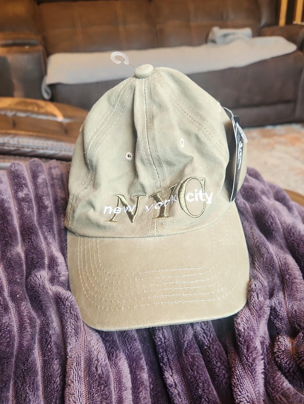 NWT New York City Embroidered Baseball Cap - Olive Green